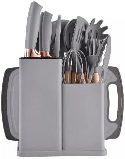 Kit 19 Utensílios De Cozinha Com Cabo De Madeira E Silicone (Cinza)