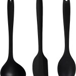 Kit 3 Utensílios de Cozinha em Silicone Espátula Colher e Concha Premium Antirriscos Maleáveis Duráveis e Livres de BPA Ideais para Panelas Antiaderentes Preto 27cm