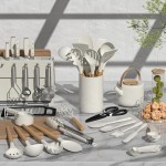 Kit 44 Colher de Silicone Utensilios para Cozinha Cabos de Madeira Resistente ao Calor C/Ralador Para Panelas Antiaderente - Imagem 2