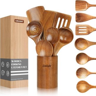 Kit 8 Colheres de Pau para Cozinha Madeira Premium Resistente Impactos e Calor