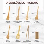 Kit 8 Utensílios de Cozinha de Bambu, Ferramentas de Espátula Antiaderente com Alças, Conjunto de Espátula Resistente ao Calor, Utensílio de Cozinha Antiaderente, Barril de Armazenamento de Bambu - Imagem 2