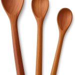 Kit Conjunto de 3 Colheres de Pau Madeira para Cozinha, Tamanhos Variados 26-32-36cm, Bambu Natural, Madeira Maciça