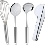Kit Utensílios Cozinha Gourmet Aço Inox Premium Espumadeira Escumadeira Fouet Concha Fuê Batedor Claras Ovos Pegador Salada Macarrão Elegante Resistente