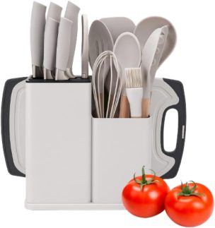 Kit Utensílios de Cozinha Branco 19 Peças Colher de Silicone e Madeira Conjunto Jogo | Organizar e Completar a Cozinha