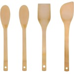 Kit Utensílios de Cozinha em Bambu 4 Peças – 2 Colheres e 2 Espátulas – Colheres e Espátulas Multifuncionais, Ecológicas, Resistentes ao Calor, Não Risca Panelas, Sustentável e Livre de BPA - Imagem 2