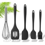 Kit Utensílios de Cozinha em Silicone 5 Peças Resistente ao Calor com Batedor e Espátulas (Preto) - Imagem 2