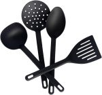 Kit com 4 Utensílios de Cozinha em Nylon – Resistente ao Calor, Não Risca Panelas Antiaderentes e com Design Moderno