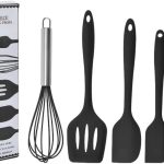 Kit de Utensílios de Cozinha em Silicone, 5 Peças, Inclui Fouet, Espátulas e Pincel, Resistente ao Calor 230°C, Antiaderente, Livre de BPA (Preto)