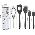 Kit de Utensílios de Cozinha em Silicone, 5 Peças, Inclui Fouet, Espátulas e Pincel, Resistente ao Calor 230°C, Antiaderente, Livre de BPA (Preto) - Imagem 2