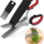 LHS Tesoura de ervas, tesoura multiuso de 5 lâminas de cozinha com capa de segurança, tesoura de cozinha para cortar manjericão cebolinha salsa - preta