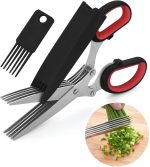 LHS Tesoura de ervas, tesoura multiuso de 5 lâminas de cozinha com capa de segurança, tesoura de cozinha para cortar manjericão cebolinha salsa - preta