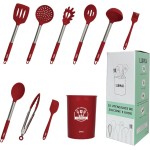 LUMAI Conjunto de 10 Utensílios de Cozinha em Silicone com Cabo de Aço Inoxidável, Resistentes a Altas Temperaturas e Antirriscos, Ideal para Panelas Antiaderentes e Fácil de Limpar – Vermelho - Imagem 2