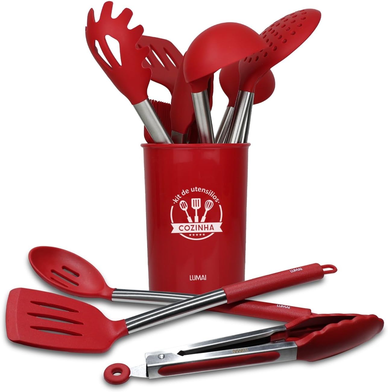 LUMAI-Conjunto-de-10-Utensilios-de-Cozinha-em-Silicone-com.jpg LUMAI Conjunto de 10 Utensílios de Cozinha em Silicone com Cabo de Aço Inoxidável, Resistentes a Altas Temperaturas e Antirriscos, Ideal para Panelas Antiaderentes e Fácil de Limpar – Vermelho