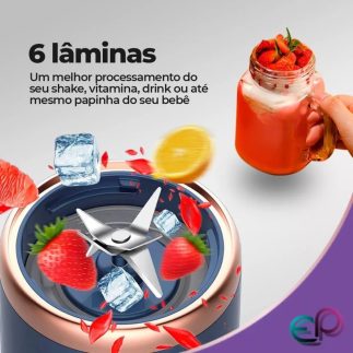 Liquidificador Portátil Elétrico Copo Liquidificador Portatil Recarregável USB Sem Fio Base (400ml, azul)