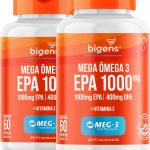 Mega Omega 3, EPA 1000mg - DHA 400mg, com vitamina E, Certificado Meg-3, 60 cápsulas, Biogens (KIT 2X)
