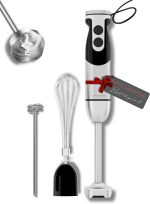 Megawise Liquidificador manual de alta potência: potência máxima de 400 W com acessórios 3 em 1 versáteis (eixo de mistura, batedor, picador); design ergonômico com controle de velocidade ajustável