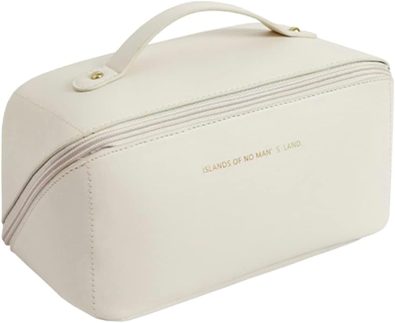 Necessaire Feminina Premium de Couro, Porta objetos, Estojo de maquiagem, Bolsa para viagem à prova d'água (Bege)