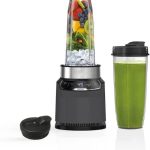 Ninja BN401-A Nutri Pro Liquidificador pessoal compacto, tecnologia Auto-iQ, 1100 Watts de pico, para bebidas geladas, smoothies, molhos e mais, com copos portáteis e tampas com bico, cinza
