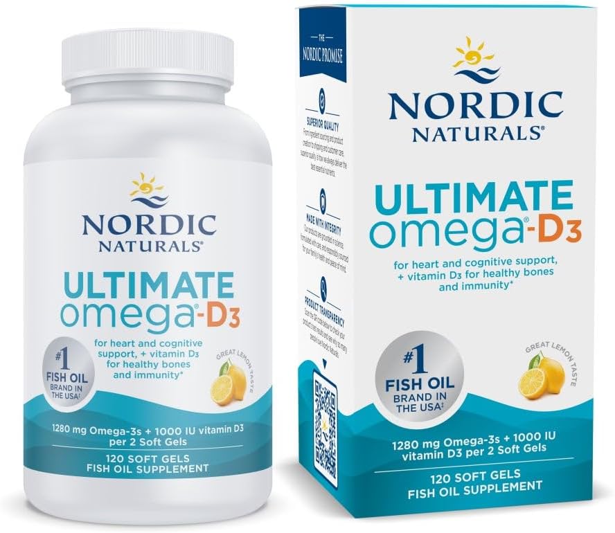 Nordic-Naturals-Ultimate-Omega-D3-Sabor-De-Limao-120-Geis.jpg Nordic Naturals Ultimate Omega-D3, Sabor De Limão - 120 Géis Macios - 1280 Mg De Ômega-3 + 1000 IU Vitamina D3 - Óleo De Peixe Ômega-3 - EPA E DHA - 60 Porções 120 Contagem (Pacote De 1)