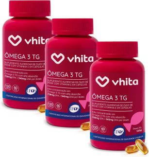 Ômega 3 1000mg Rico em EPA DHA com Selo IFOS e Vitamina E - 120 cápsulas Vhita (3 unidades)