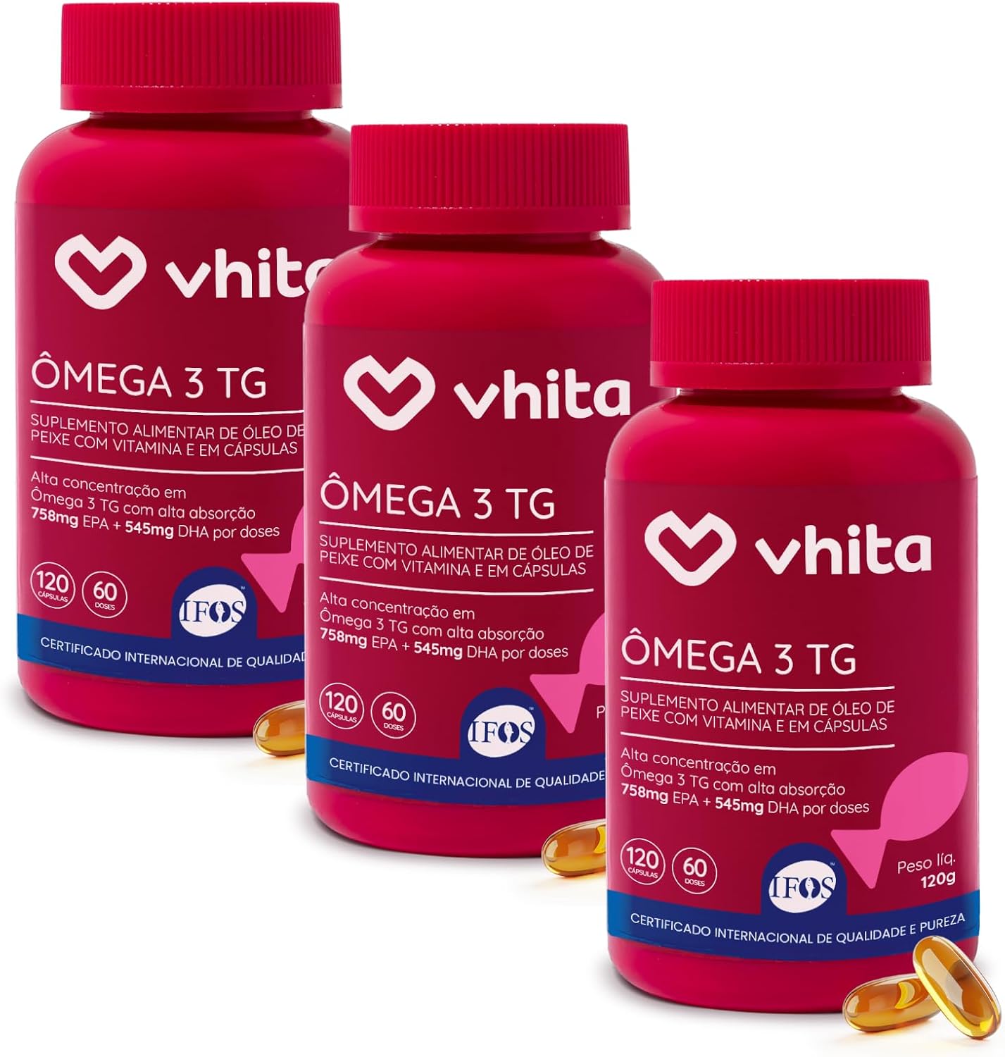 Omega-3-1000mg-Rico-em-EPA-DHA-com-Selo-IFOS.jpg Ômega 3 1000mg Rico em EPA DHA com Selo IFOS e Vitamina E - 120 cápsulas Vhita (3 unidades)