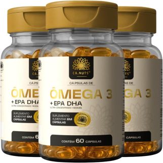 Ômega 3 1400mg Rico em EPA DHA Ultra Concentrado Ca.nuts 60 Cápsulas (3 Potes - 180 Cápsulas)