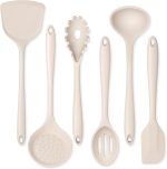 Onader Conjunto de utensílios de cozinha, utensílios de cozinha de silicone não tóxicos, conjunto de 6 peças de utensílios de cozinha resistentes ao calor para panelas antiaderentes - cáqui