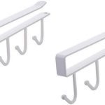Pacote com 2 suportes brancos de gancho para utensílios de cozinha – Design com vários ganchos para panelas, panelas, utensílios e organização de toalhas