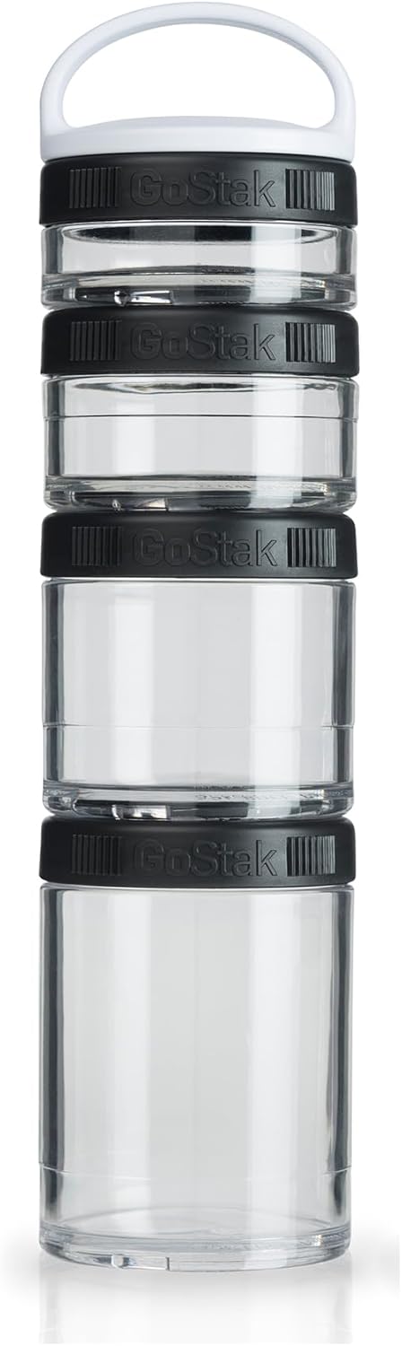 Pote-para-alimentos-BlenderBottle-GoStak-pretotransparente-pacote-com-4.jpg Pote para alimentos BlenderBottle GoStak, preto/transparente, pacote com 4