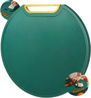 Tábua de Corte de Cozinha Plástica Polietileno | Antibacteriana e Antiderrapante | Tábua para Churrasco, Carne, Legumes e Frutas (Redonda)
