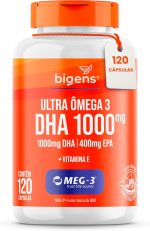 Ultra Omega 3, DHA 1000MG, EPA 400mg, com vitamina E - Certificado MEG-3, 120 Cápsulas, Bigens