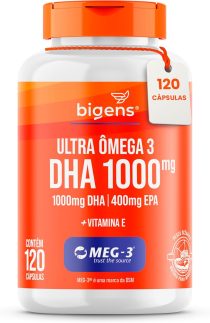 Ultra Omega 3, DHA 1000MG, EPA 400mg, com vitamina E - Certificado MEG-3, 120 Cápsulas, Bigens