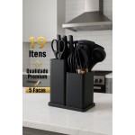 Utensilios Cozinha Silicone | Kit 19 Pecas Completo | Espatulas Pegadores, Colheres e Tabua de Corte | Para Cozinhar Assar e Servir | Resistente Calor Seguranca | Praticidade e Estilo (Preto) - Imagem 2