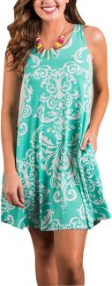 Vestido feminino floral sem mangas, rodado, com bolsos, casual, verão, evasê