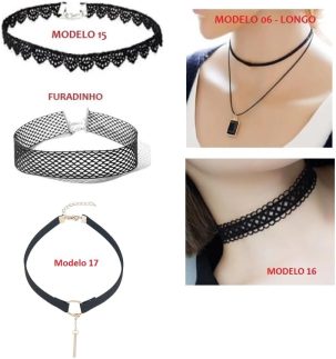 01 Chocker Gargantilha Cordão Bijoux Colar Preto