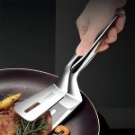 1 pinça de servir, pinças de aço inoxidável, espátula de bife, utensílios de cozinha, restaurante, cozinha