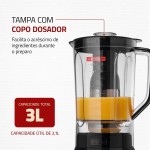 MONDIAL Liquidificador Turbo, Preto/Inox, 1200W, 220V - L-1200 BI - Imagem 5
