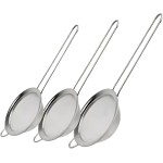 Kit com 3 Peneiras de Cozinha Inox com Alça – Tamanhos 8cm, 10cm e 12cm – Para Coar, Peneirar e Lavar Alimentos com Facilidade - Premium - Imagem 3