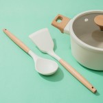 Oikos - Kit 5 Utensílios de Silicone Off White com Cabo de Madeira para Cozinha - Imagem 8