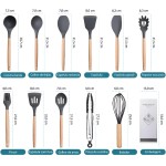 KIT 12 Utensílios Para Cozinha de Silicone Com Cabo de Madeira Antiaderente e Resistente ao Calor Conjunto Completo Premium BPA Free (Preto) - Imagem 5