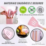 KIT 12 Utensílios Para Cozinha de Silicone Com Cabo de Madeira Antiaderente e Resistente ao Calor Conjunto Completo Premium BPA Free (Preto) - Imagem 6