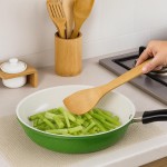 Conjunto de Utensílios de Cozinha em Bambu, 5 Peças com Suporte, Colher, Garfo e Espátulas Natural Ecológico Resistente ao Calor Design Sofisticado Material Durável e Não Pega Cheiro - Imagem 7