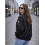 Jaqueta feminina bomber casual com zíper, leve, corta-vento com bolsos, cor lisa, P-2GG - Imagem 3
