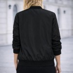 Jaqueta feminina bomber casual com zíper, leve, corta-vento com bolsos, cor lisa, P-2GG - Imagem 5