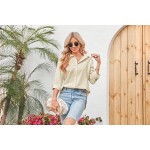Blusa feminina de manga comprida com botões e linho de algodão, caimento solto, casual, gola V - Imagem 5