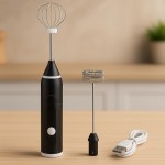 Mini Mixer Portátil USB Recarregável Misturador de Bebidas, Ovos e Leite – 3 Velocidades, 2 Batedores de Aço Inoxidável, Compacto e Leve para Cozinha, Café e Viagem (Preto) - Imagem 4