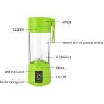 Liquidificador Portátil 420ml Mini Mixer Recarregável USB – Coqueteleira Elétrica 6 Lâminas, Sem Fio, Garrafa Squeeze com Tampa – Para Suco, Vitaminas e Coquetéis (Verde) - Imagem 4