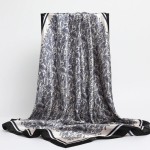 Lenço Xale Echarpe Feminino De Cetim Seda 90x90cm Estampado - Imagem 4