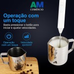 Mixer Elétrico Portátil 3 Velocidades Sem Fio – Fuê Inox USB Recarregável para Café, Cappuccino, Ovos e Bebidas – Mini Batedor de Espuma - Imagem 4