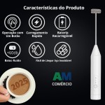 Mixer Elétrico Portátil 3 Velocidades Sem Fio – Fuê Inox USB Recarregável para Café, Cappuccino, Ovos e Bebidas – Mini Batedor de Espuma - Imagem 9